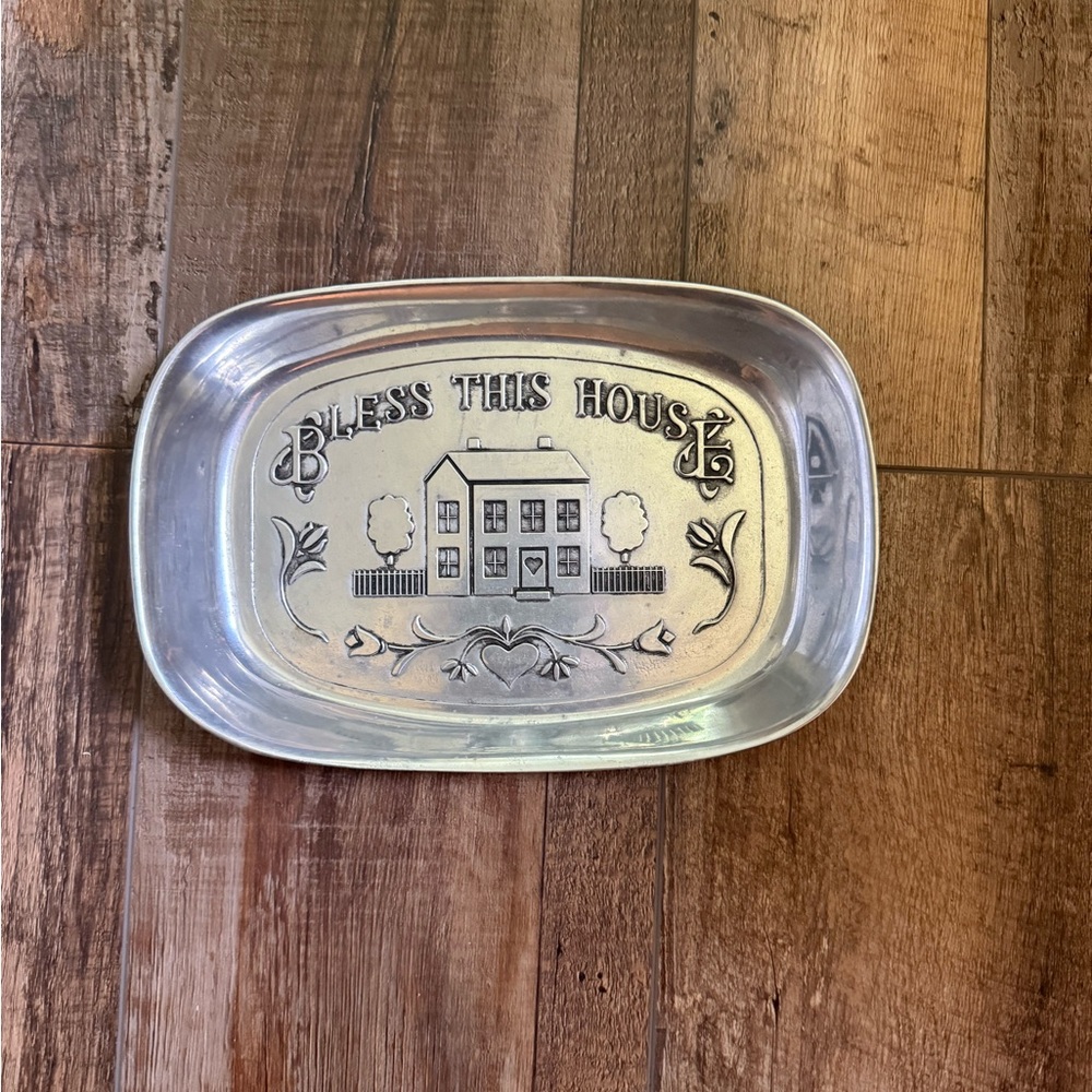Vintage Wilton Pewter Tray “Bless This House” – RWP USA – 10.5” Decorative Plate